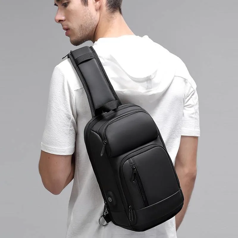 Schwarz Brust Packs Männer USB Lade Casual Schulter Umhängetaschen Wasser Abweisend Reise Umhängetasche Männlichen n1820