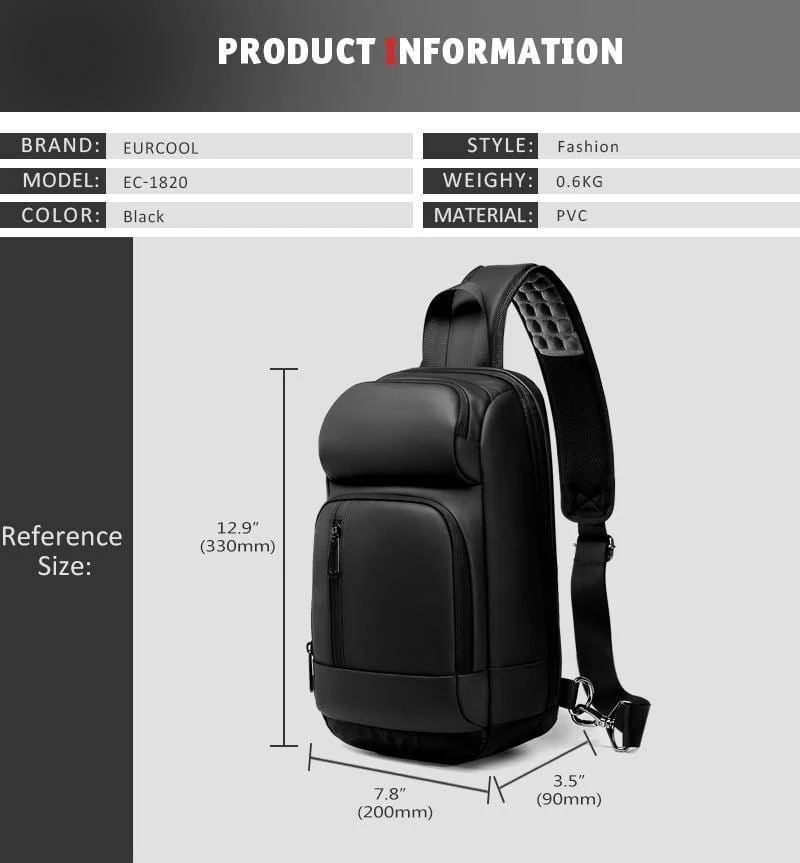 Schwarz Brust Packs Männer USB Lade Casual Schulter Umhängetaschen Wasser Abweisend Reise Umhängetasche Männlichen n1820