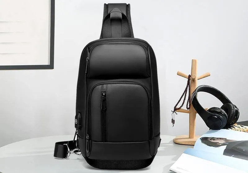 Schwarz Brust Packs Männer USB Lade Casual Schulter Umhängetaschen Wasser Abweisend Reise Umhängetasche Männlichen n1820