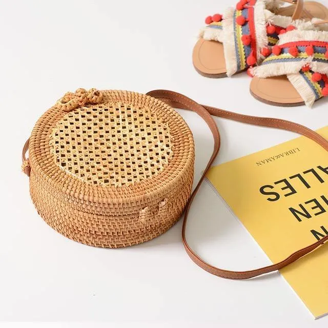 Art-Strohbeutel-Handtaschen-Frauen-Sommer-Rattan-Beutel-handgemachte gesponnene Strand-Kreis-Böhmen-Handtasche Neue Art und Weise