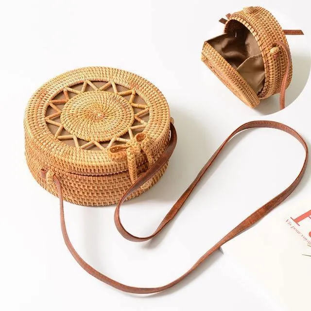 Art-Strohbeutel-Handtaschen-Frauen-Sommer-Rattan-Beutel-handgemachte gesponnene Strand-Kreis-Böhmen-Handtasche Neue Art und Weise