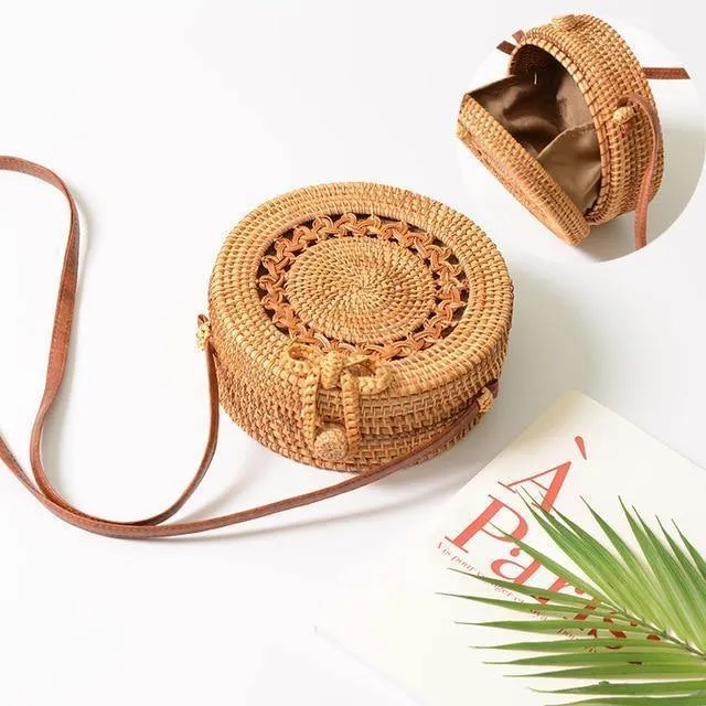 Art-Strohbeutel-Handtaschen-Frauen-Sommer-Rattan-Beutel-handgemachte gesponnene Strand-Kreis-Böhmen-Handtasche Neue Art und Weise