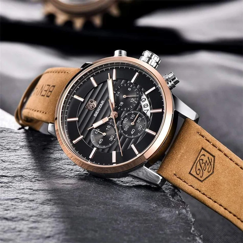 Herrenuhren Top-Marke Luxury Business Wasserdicht Sport Chronograph Quarz Braun Gold Männliche Uhr Relogio Masculino 2019