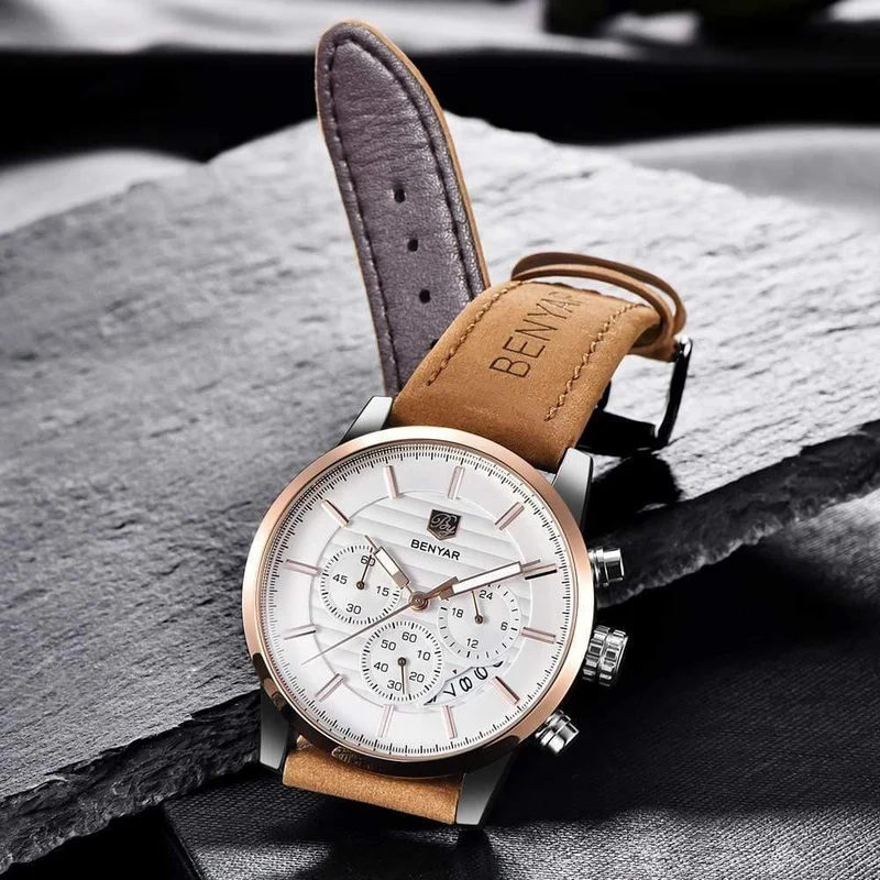 Herrenuhren Top-Marke Luxury Business Wasserdicht Sport Chronograph Quarz Braun Gold Männliche Uhr Relogio Masculino 2019