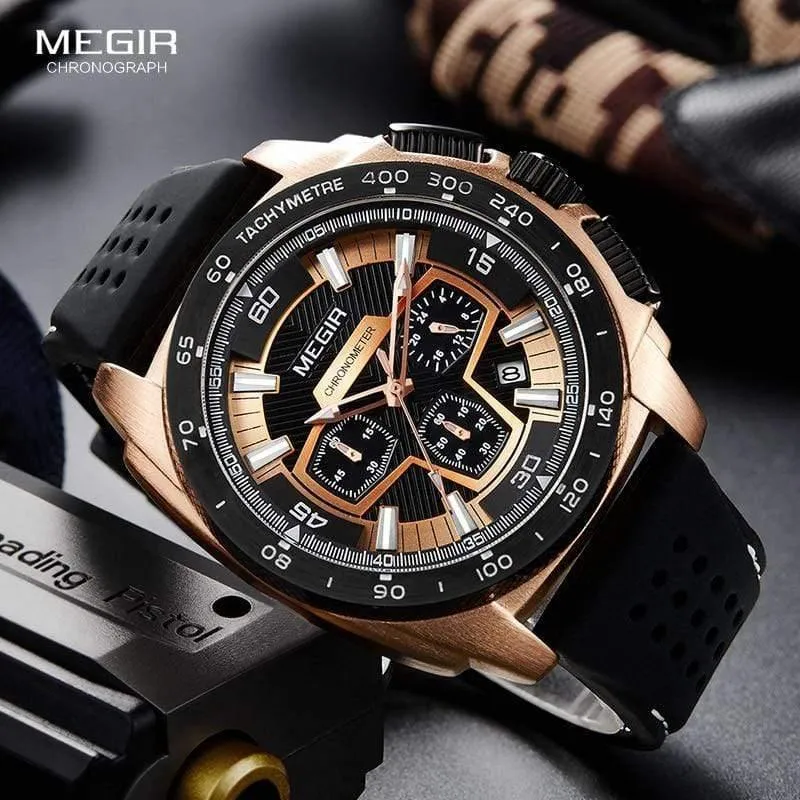 Herren-Chronograph, Sportuhr mit Quarzwerk, Gummiband, leuchtende Armbanduhr für Männer und Jungen 2056G-1N0