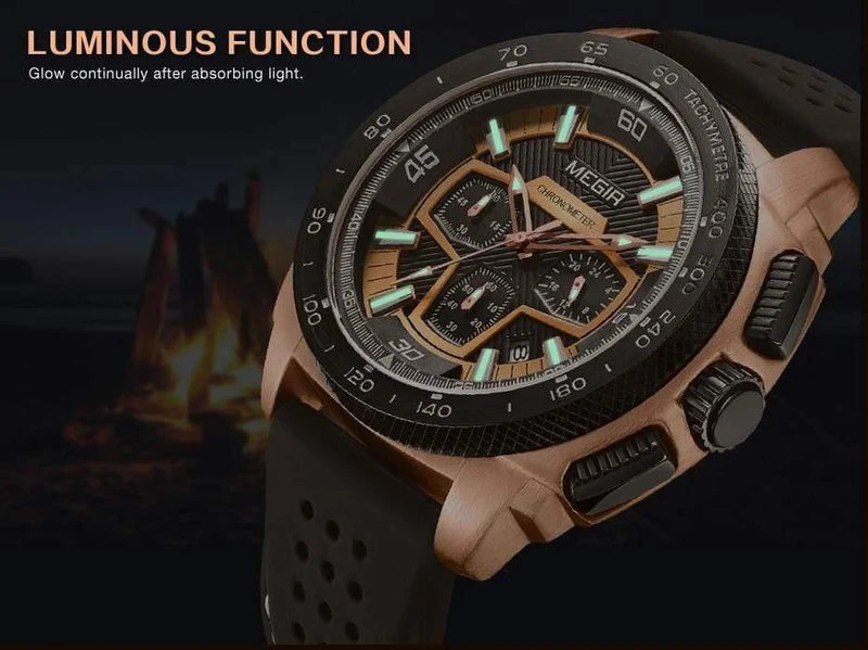 Herren-Chronograph, Sportuhr mit Quarzwerk, Gummiband, leuchtende Armbanduhr für Männer und Jungen 2056G-1N0