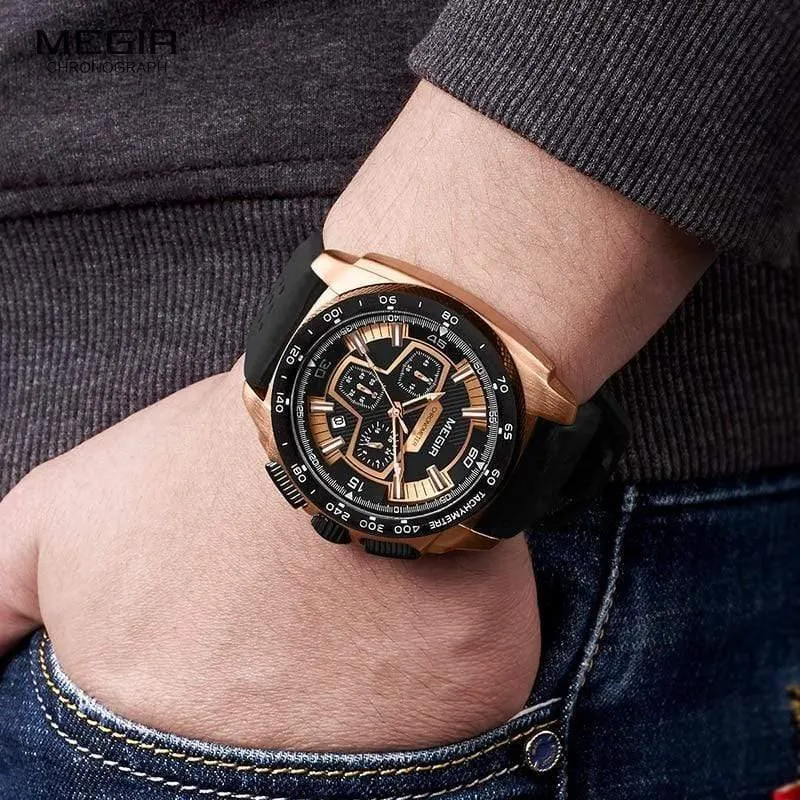 Herren-Chronograph, Sportuhr mit Quarzwerk, Gummiband, leuchtende Armbanduhr für Männer und Jungen 2056G-1N0