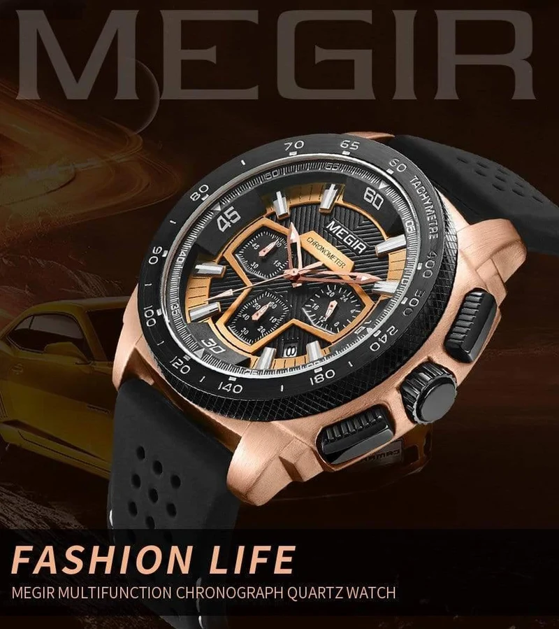 Herren-Chronograph, Sportuhr mit Quarzwerk, Gummiband, leuchtende Armbanduhr für Männer und Jungen 2056G-1N0