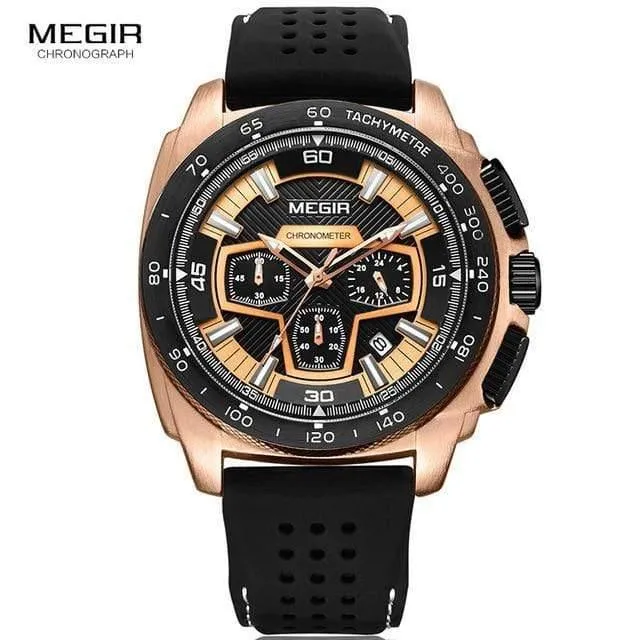 Herren-Chronograph, Sportuhr mit Quarzwerk, Gummiband, leuchtende Armbanduhr für Männer und Jungen 2056G-1N0
