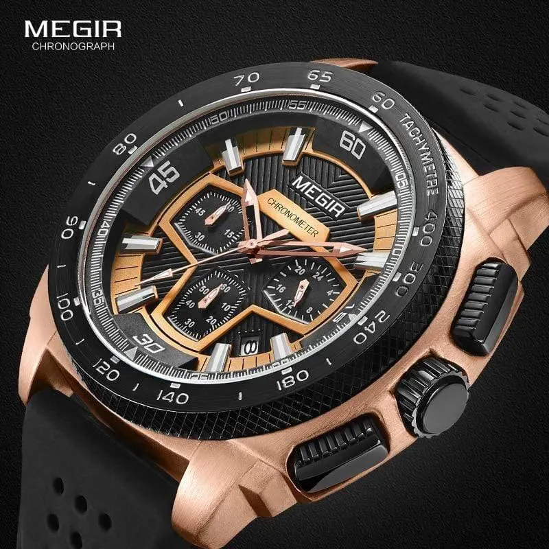 Herren-Chronograph, Sportuhr mit Quarzwerk, Gummiband, leuchtende Armbanduhr für Männer und Jungen 2056G-1N0