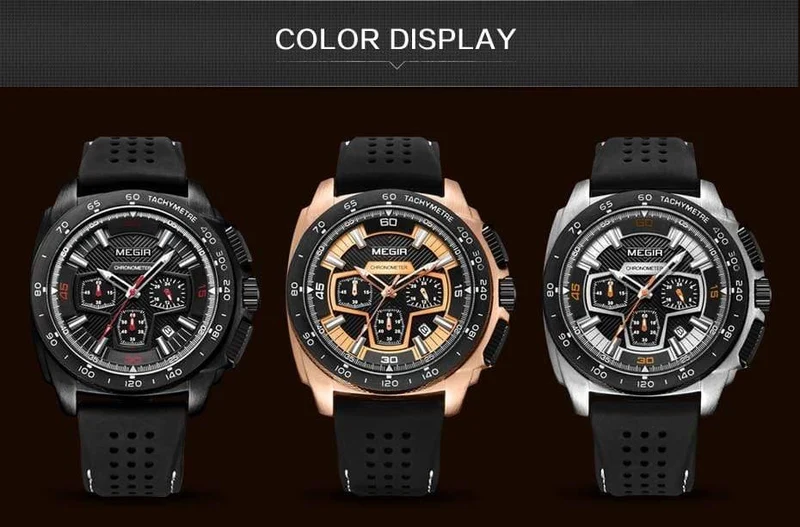 Herren-Chronograph, Sportuhr mit Quarzwerk, Gummiband, leuchtende Armbanduhr für Männer und Jungen 2056G-1N0