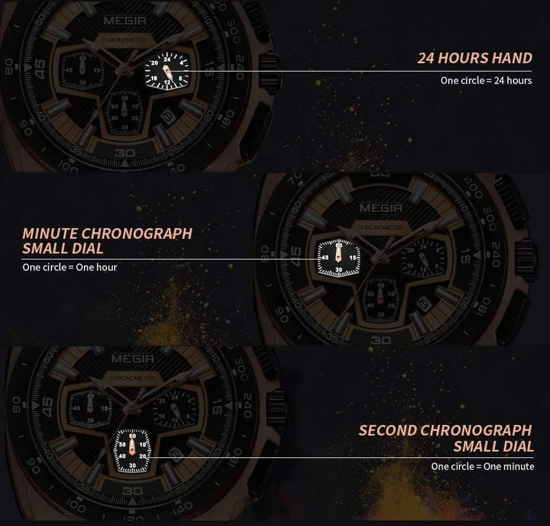 Herren-Chronograph, Sportuhr mit Quarzwerk, Gummiband, leuchtende Armbanduhr für Männer und Jungen 2056G-1N0