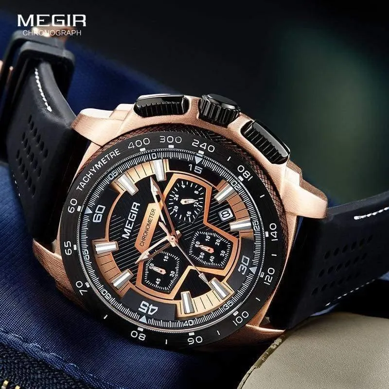Herren-Chronograph, Sportuhr mit Quarzwerk, Gummiband, leuchtende Armbanduhr für Männer und Jungen 2056G-1N0