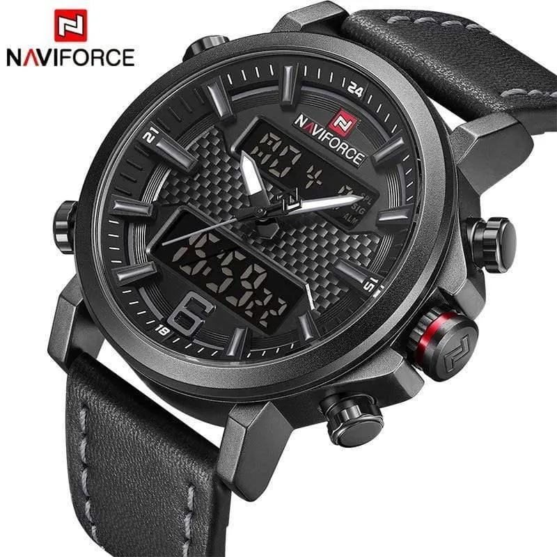 Herrenmode Sportuhr Herren Leder Wasserdicht Quarzuhren Männliches Datum LED Analoguhr Relogio Masculino