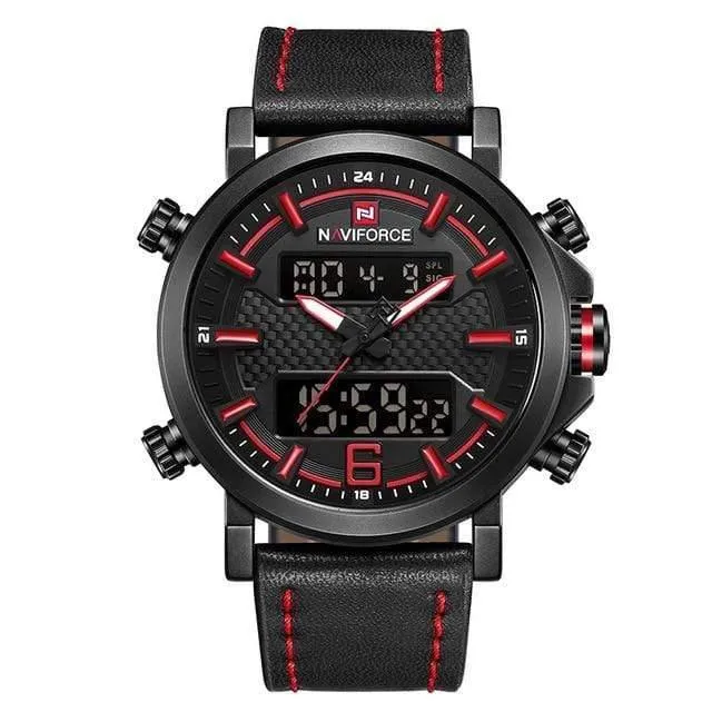 Herrenmode Sportuhr Herren Leder Wasserdicht Quarzuhren Männliches Datum LED Analoguhr Relogio Masculino