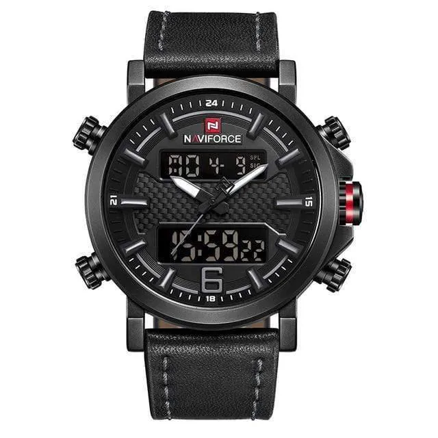 Herrenmode Sportuhr Herren Leder Wasserdicht Quarzuhren Männliches Datum LED Analoguhr Relogio Masculino