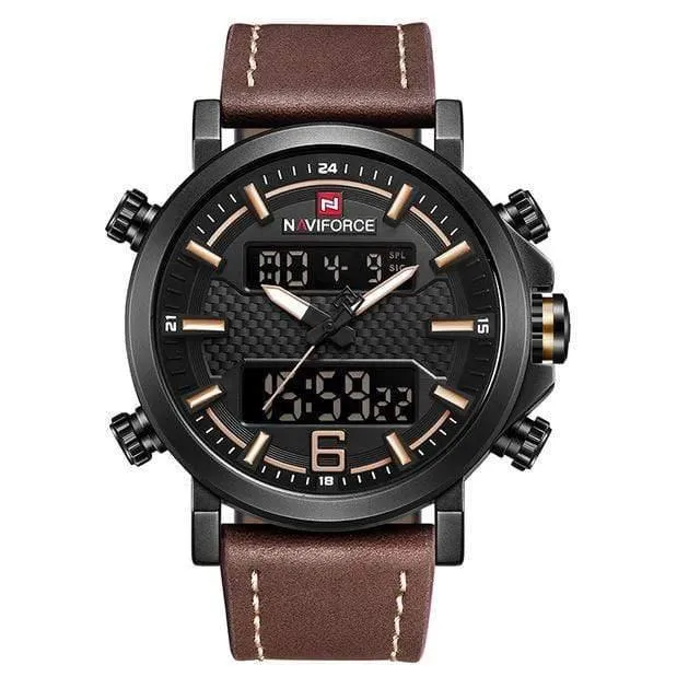 Herrenmode Sportuhr Herren Leder Wasserdicht Quarzuhren Männliches Datum LED Analoguhr Relogio Masculino