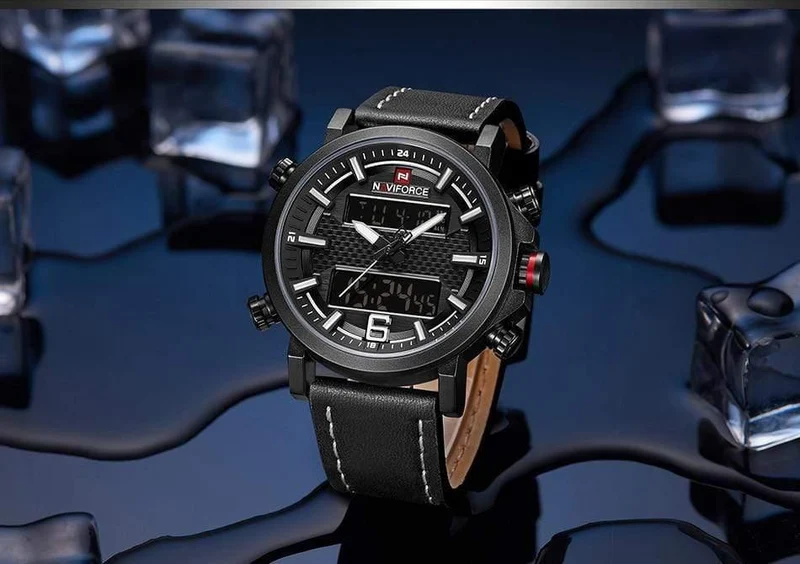 Herrenmode Sportuhr Herren Leder Wasserdicht Quarzuhren Männliches Datum LED Analoguhr Relogio Masculino
