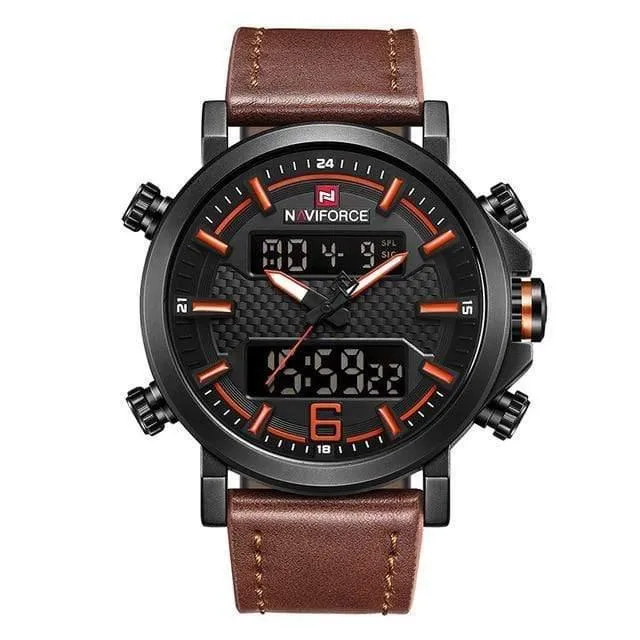 Herrenmode Sportuhr Herren Leder Wasserdicht Quarzuhren Männliches Datum LED Analoguhr Relogio Masculino