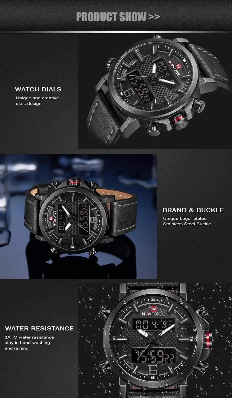 Herrenmode Sportuhr Herren Leder Wasserdicht Quarzuhren Männliches Datum LED Analoguhr Relogio Masculino