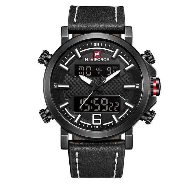 Herrenmode Sportuhr Herren Leder Wasserdicht Quarzuhren Männliches Datum LED Analoguhr Relogio Masculino