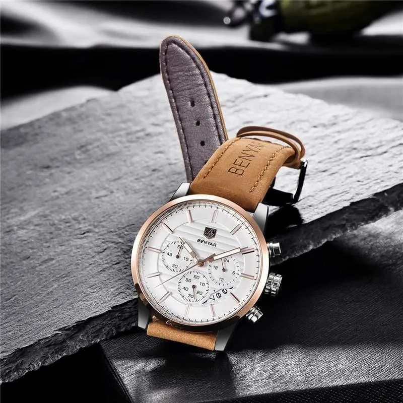 Lässige Mode Männer Quarzuhr Luxus Militär Lederband Chronograph Männer Uhr Relogio Masculino