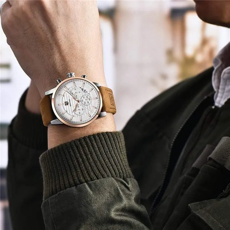 Lässige Mode Männer Quarzuhr Luxus Militär Lederband Chronograph Männer Uhr Relogio Masculino