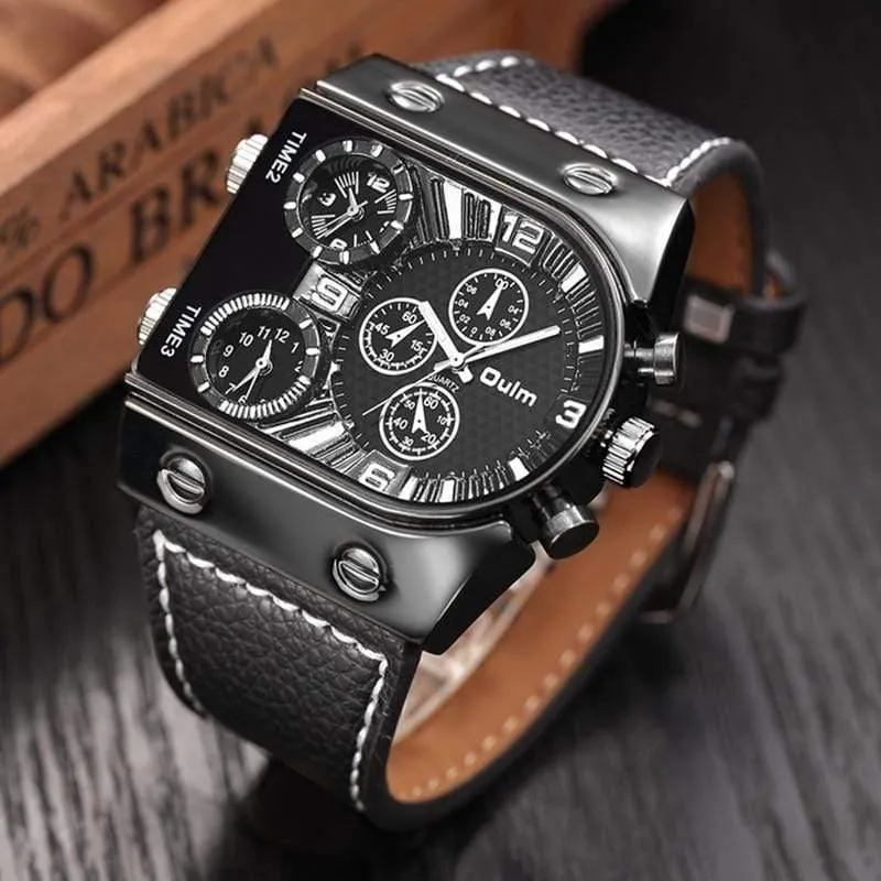 Männer Uhren Herren Quarz Casual Lederband Armbanduhr Sport Mann Multi-Zeit Zone Militär Männliche Uhr Uhr relogios