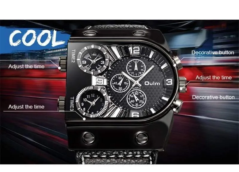 Männer Uhren Herren Quarz Casual Lederband Armbanduhr Sport Mann Multi-Zeit Zone Militär Männliche Uhr Uhr relogios