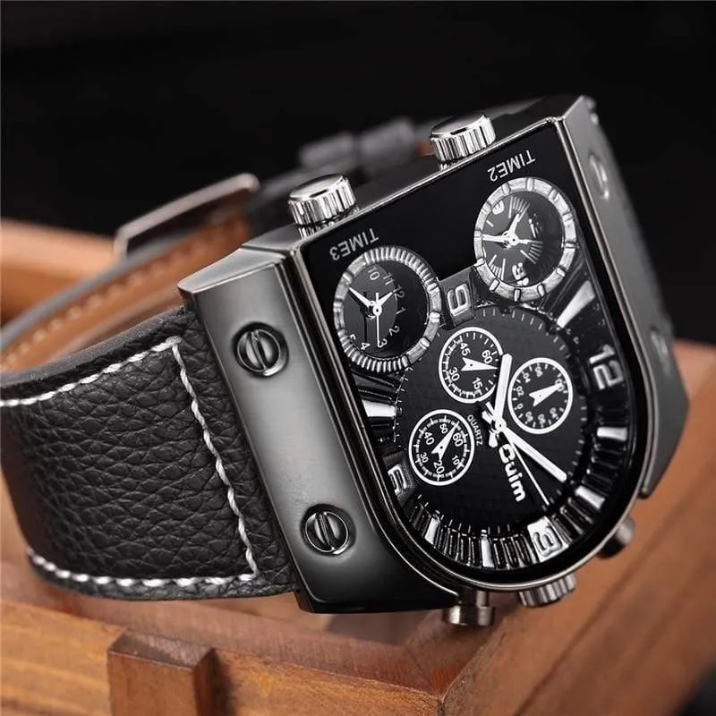 Männer Uhren Herren Quarz Casual Lederband Armbanduhr Sport Mann Multi-Zeit Zone Militär Männliche Uhr Uhr relogios