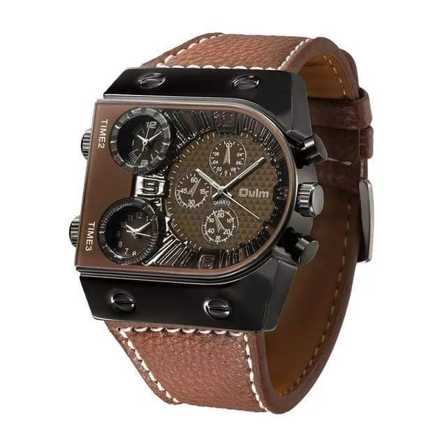 Männer Uhren Herren Quarz Casual Lederband Armbanduhr Sport Mann Multi-Zeit Zone Militär Männliche Uhr Uhr relogios