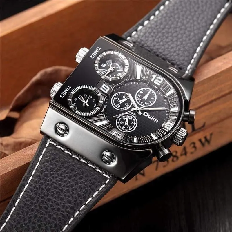 Männer Uhren Herren Quarz Casual Lederband Armbanduhr Sport Mann Multi-Zeit Zone Militär Männliche Uhr Uhr relogios