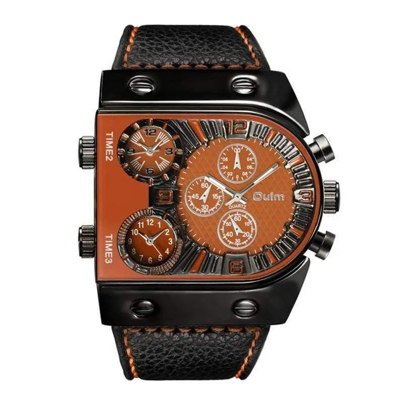 Männer Uhren Herren Quarz Casual Lederband Armbanduhr Sport Mann Multi-Zeit Zone Militär Männliche Uhr Uhr relogios