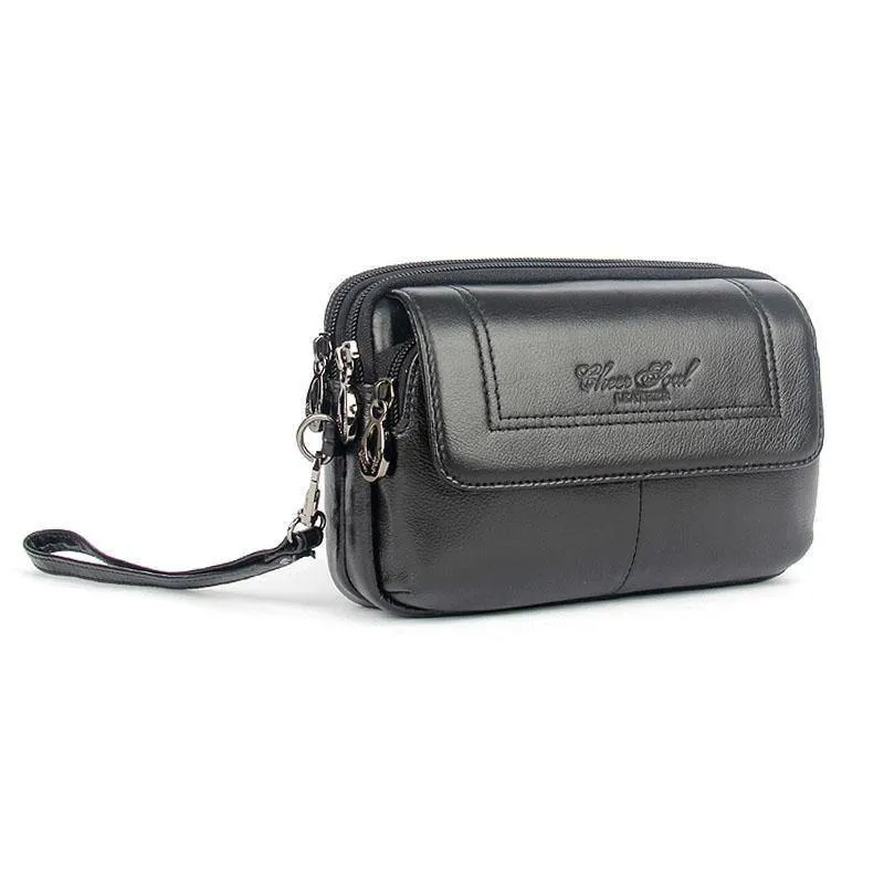 Herren Echtleder Gürteltasche Clutch Portemonnaie Geldbörse Handytasche Modetrend Fanny Handgelenk Handtaschen