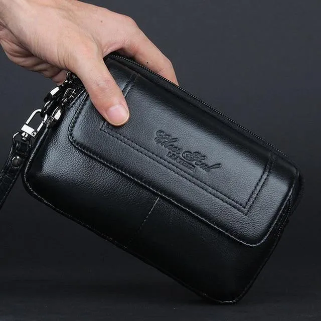 Herren Echtleder Gürteltasche Clutch Portemonnaie Geldbörse Handytasche Modetrend Fanny Handgelenk Handtaschen