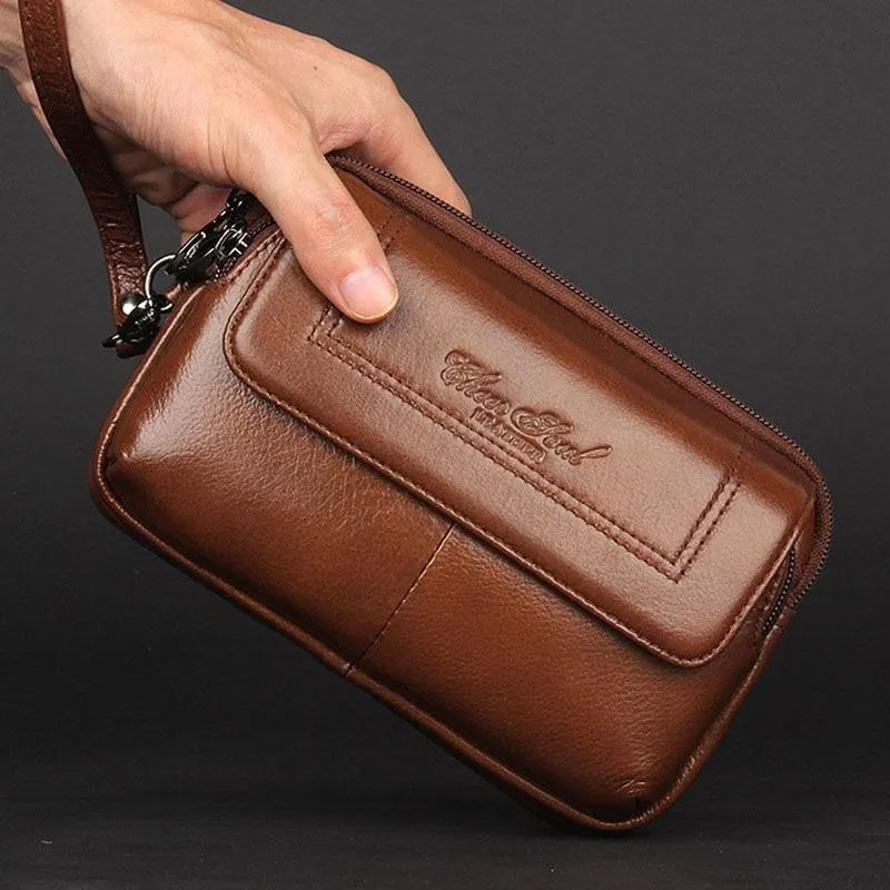 Herren Echtleder Gürteltasche Clutch Portemonnaie Geldbörse Handytasche Modetrend Fanny Handgelenk Handtaschen