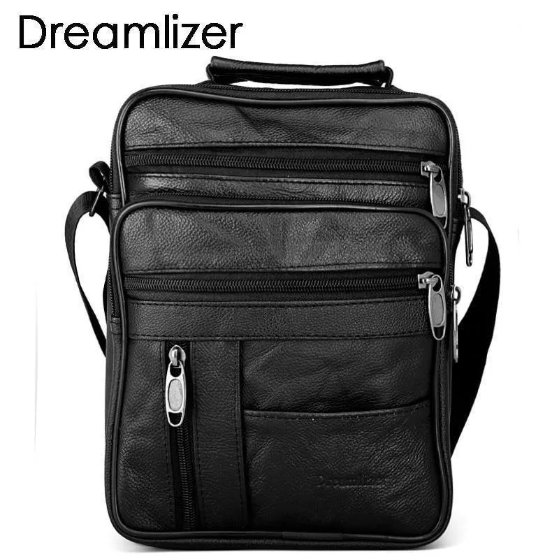 Echtes Rindsleder Leder Herren Handtaschen Schwarze männliche Messenger Bags Herren kleine Riemen verstellbare Aktentasche Mann Umhängetaschen
