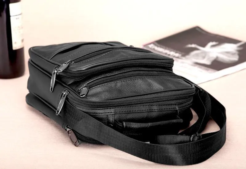 Echtes Rindsleder Leder Herren Handtaschen Schwarze männliche Messenger Bags Herren kleine Riemen verstellbare Aktentasche Mann Umhängetaschen