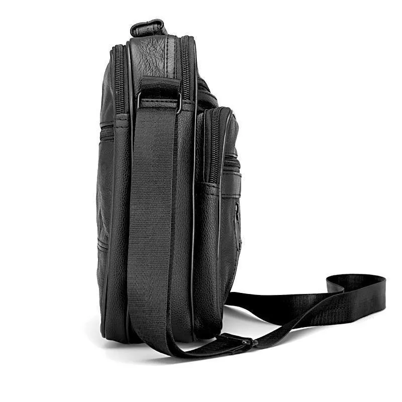 Echtes Rindsleder Leder Herren Handtaschen Schwarze männliche Messenger Bags Herren kleine Riemen verstellbare Aktentasche Mann Umhängetaschen