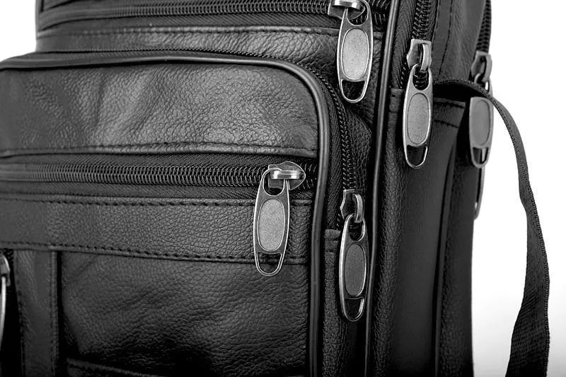 Echtes Rindsleder Leder Herren Handtaschen Schwarze männliche Messenger Bags Herren kleine Riemen verstellbare Aktentasche Mann Umhängetaschen