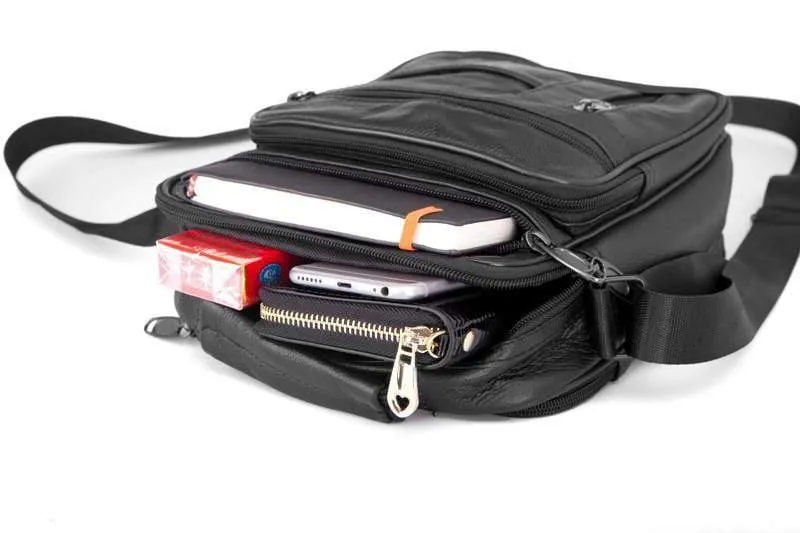 Echtes Rindsleder Leder Herren Handtaschen Schwarze männliche Messenger Bags Herren kleine Riemen verstellbare Aktentasche Mann Umhängetaschen