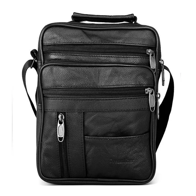 Echtes Rindsleder Leder Herren Handtaschen Schwarze männliche Messenger Bags Herren kleine Riemen verstellbare Aktentasche Mann Umhängetaschen