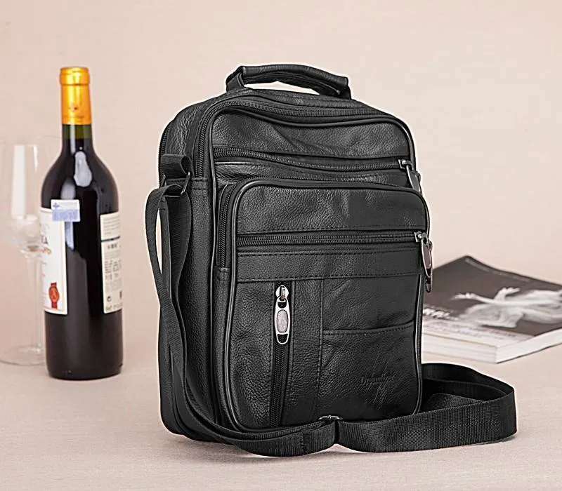 Echtes Rindsleder Leder Herren Handtaschen Schwarze männliche Messenger Bags Herren kleine Riemen verstellbare Aktentasche Mann Umhängetaschen