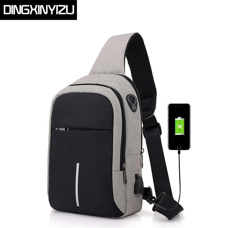 Männer Brust Taschen USB Lade Wasserdichte Oxford Umhängetaschen Kleine Schlinge Einzelnen Schulter Taschen Reise Brust Pack Männlichen