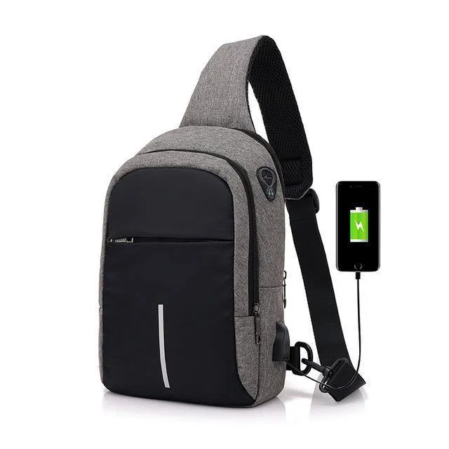 Männer Brust Taschen USB Lade Wasserdichte Oxford Umhängetaschen Kleine Schlinge Einzelnen Schulter Taschen Reise Brust Pack Männlichen