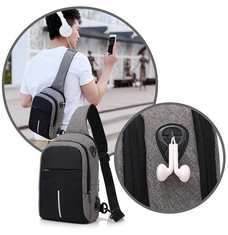 Männer Brust Taschen USB Lade Wasserdichte Oxford Umhängetaschen Kleine Schlinge Einzelnen Schulter Taschen Reise Brust Pack Männlichen