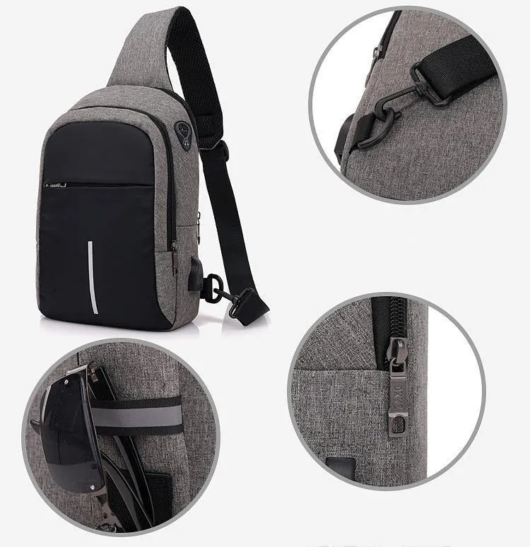Männer Brust Taschen USB Lade Wasserdichte Oxford Umhängetaschen Kleine Schlinge Einzelnen Schulter Taschen Reise Brust Pack Männlichen
