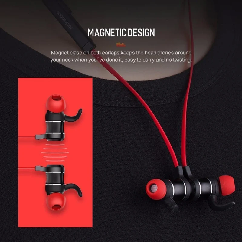 ROCK Bluetooth-Kopfhörer mit Mikrofon, halb im Ohr, Bluetooth-Kopfhörer, kabelloses Nackenband, magnetisches Headset für iPhone XS, Xiaomi