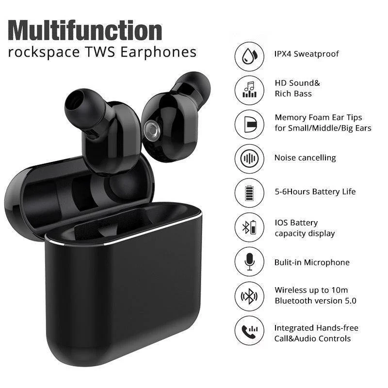 ROCK Twins True Wireless Earbuds Mini Bluetooth Kopfhörer 5.0 In-Ear-Stereo-Headset TWS mit Ladebox