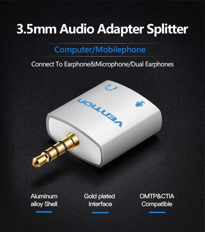 Vention 3.5mm Kopfhörer Audio Splitter Connecter Adapter mit Mikrofon 1 Stecker auf 2 Buchse Audio Adapter für Kopfhörer PC Handy